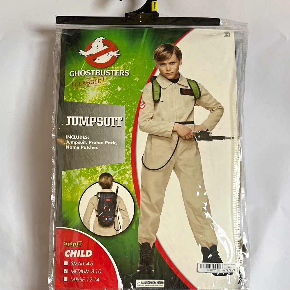 Spirit Ghostbusters Child Jumpsuit Costume Beige/Black/Green Size M 8-10 Set NEW